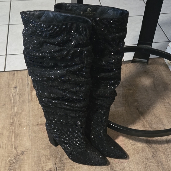 Liliana Black Sparkle Over the Knee Boots - Picture 2 of 4